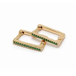 ARGOLA QUADRADA VERDE M BANHADA A OURO 18K
