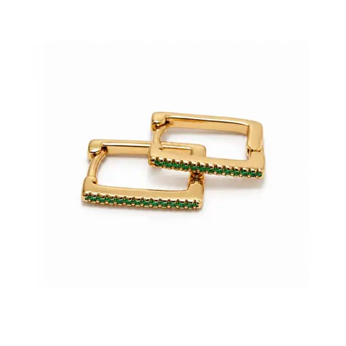 ARGOLA QUADRADA VERDE P BANHADA A OURO 18K