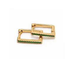 ARGOLA QUADRADA VERDE P BANHADA A OURO 18K