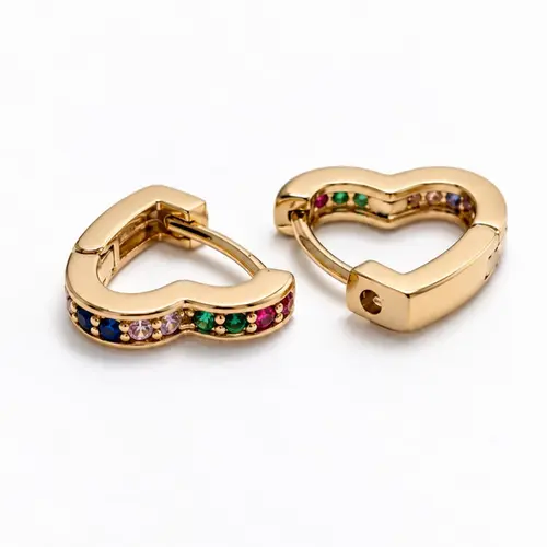 ARGOLA CORAÇÃO COLORIDO P BANHADA OURO 18K