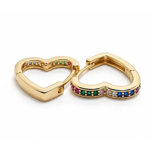 ARGOLA CORAÇÃO COLORIDO G BANHADA OURO 18K