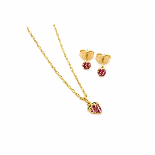 CONJUNTO MORANGO INFANTIL BANHADO A OURO 18K