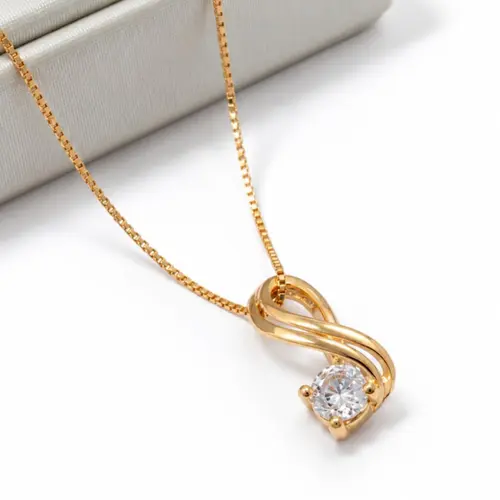 COLAR PINGENTE INFINITO COM PEDRA BANHADO A OURO 18K