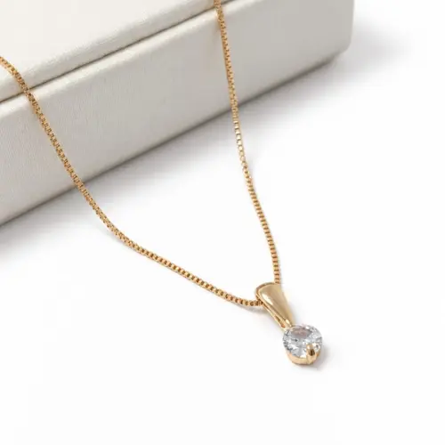 COLAR PEDRA REDONDA BANHADO A OURO 18K