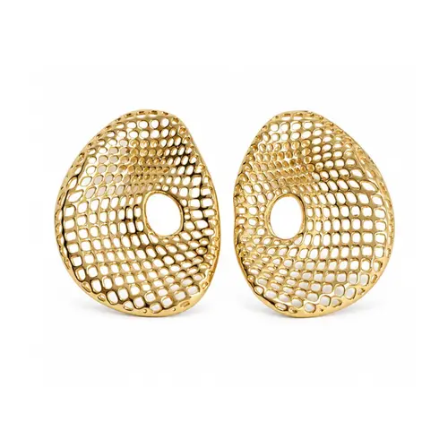BRINCO OVAL TELADO BANHADO A OURO 18K