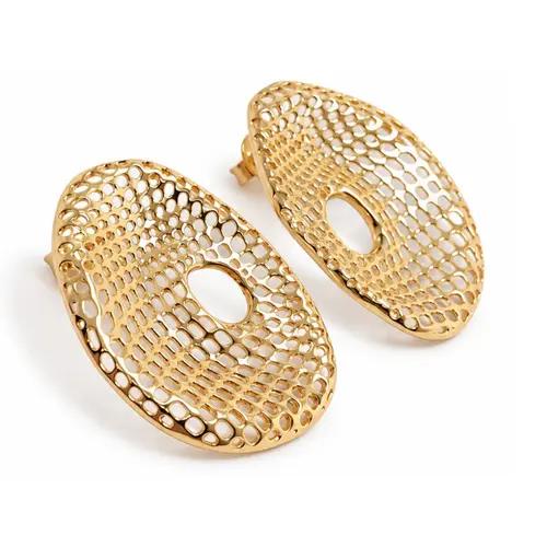 BRINCO OVAL TELADO BANHADO A OURO 18K