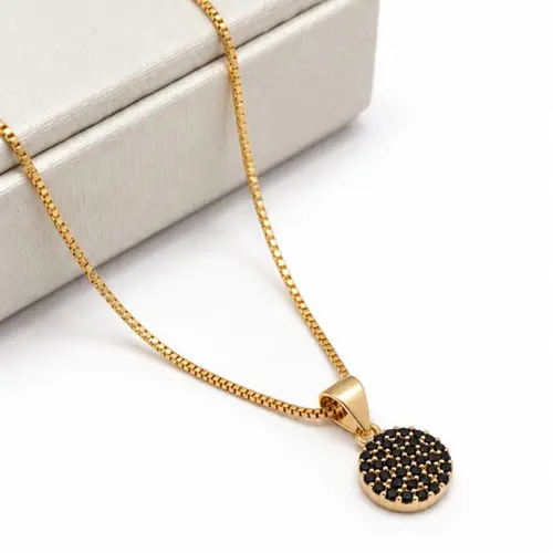 COLAR PINGENTE REDONDO PRETO BANHADO A OURO 18K