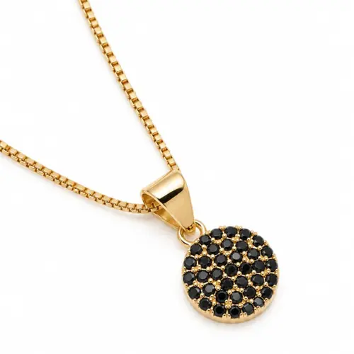COLAR PINGENTE REDONDO PRETO BANHADO A OURO 18K