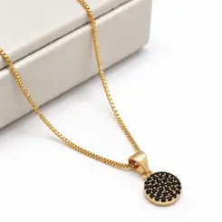 COLAR PINGENTE REDONDO PRETO BANHADO A OURO 18K
