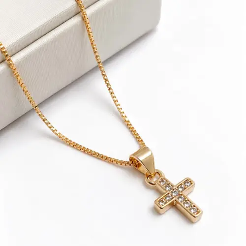 COLAR CRUZ BANHADO A OURO 18K