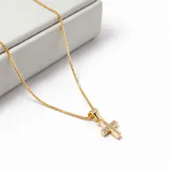 COLAR CRUZ BANHADO A OURO 18K
