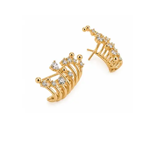 BRINCO EAR HOOK CRAVEJADO BANHADO A OURO 18K