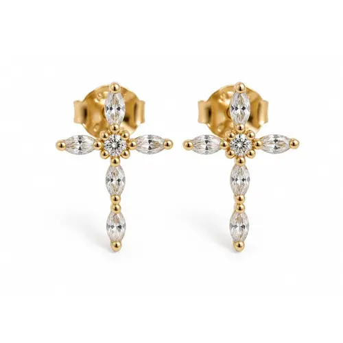 BRINCO CRUZ CRAVEJADO BANHADO A OURO 18K