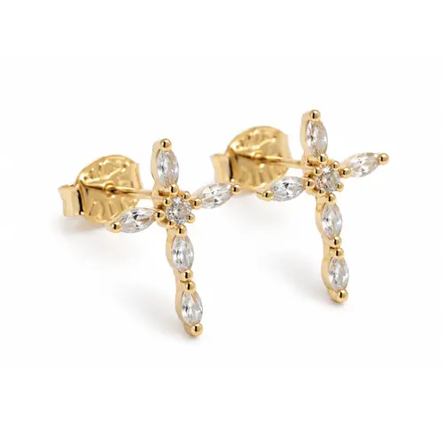 BRINCO CRUZ CRAVEJADO BANHADO A OURO 18K