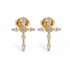 BRINCO CRUZ CRAVEJADO BANHADO A OURO 18K