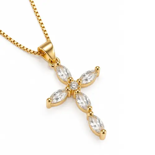 COLAR CRUZ CRAVEJADA BANHADA A OURO 18K