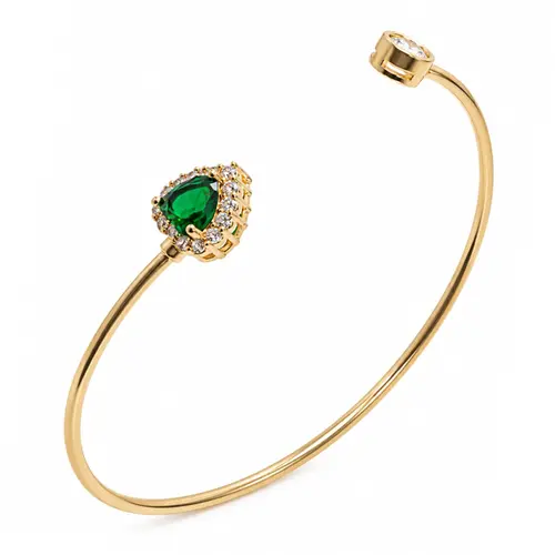BRACELETE CORAÇÃO VERDE BANHADO A OURO 18K