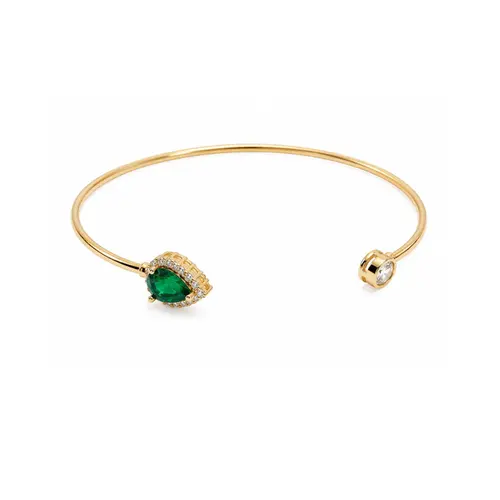 BRACELETE GOTA VERDE BANHADO A OURO 18K