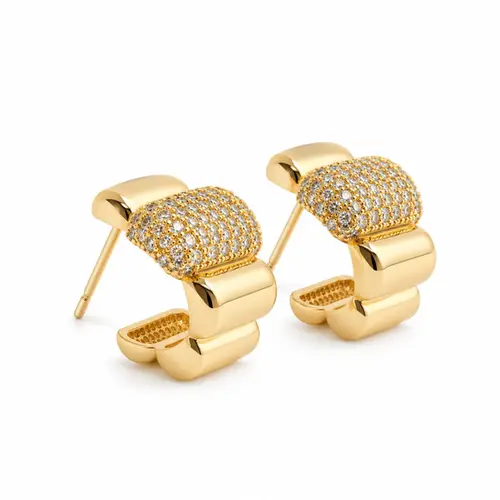 BRINCO EAR HOOK CRAVEJADO BANHADO A OURO 18K