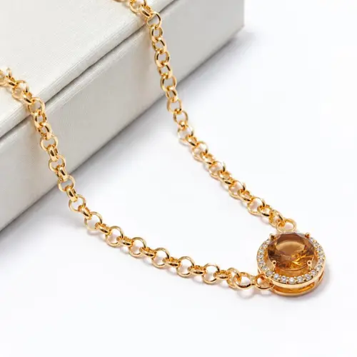 CHOKER PINGENTE MARROM BANHADA A OURO 18K