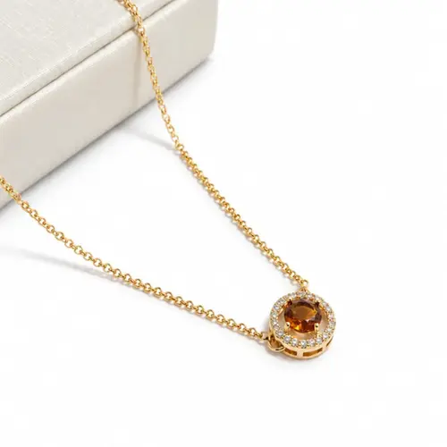 CHOKER PINGENTE MARROM BANHADA A OURO 18K