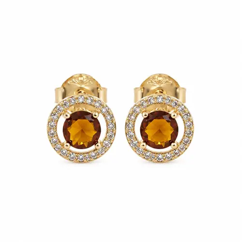 BRINCO PEDRA MARROM BANHADO A OURO 18K