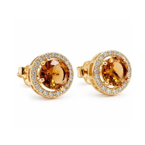 BRINCO PEDRA MARROM BANHADO A OURO 18K