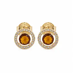 BRINCO PEDRA MARROM BANHADO A OURO 18K