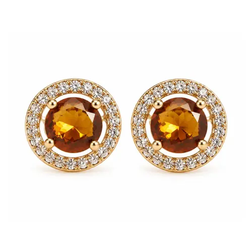 BRINCO PEDRA MARROM M BANHADO A OURO 18K