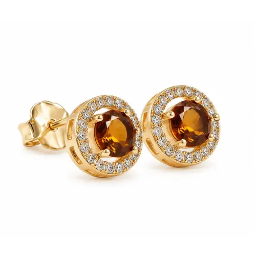 BRINCO PEDRA MARROM M BANHADO A OURO 18K