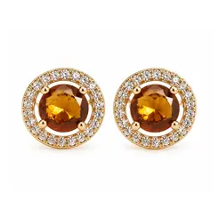 BRINCO PEDRA MARROM M BANHADO A OURO 18K
