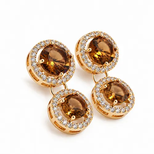 BRINCO DUPLO MARROM BANHADO A OURO 18K