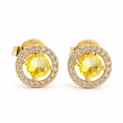 BRINCO PEDRA AMARELA BANHADO A OURO 18K