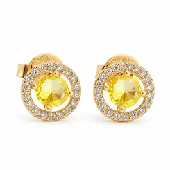 BRINCO PEDRA AMARELA BANHADO A OURO 18K