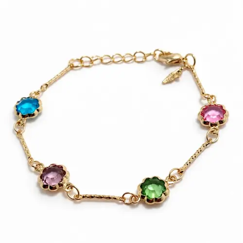 PULSEIRA PEDRAS COLORIDAS BANHADA A OURO 18K