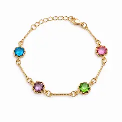 PULSEIRA PEDRAS COLORIDAS BANHADA A OURO 18K