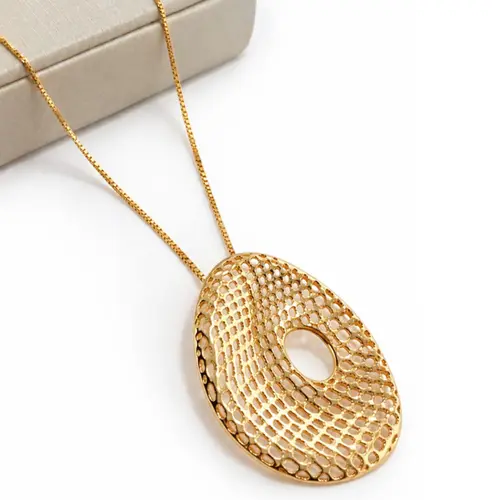 COLAR OVAL TELADO BANHADO A OURO 18K