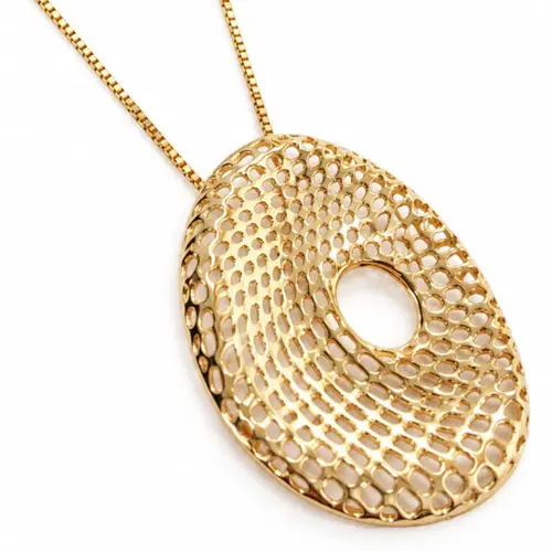 COLAR OVAL TELADO BANHADO A OURO 18K