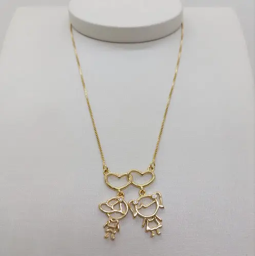 CORRENTE  2 BONECOS BANHADA A OURO 18K