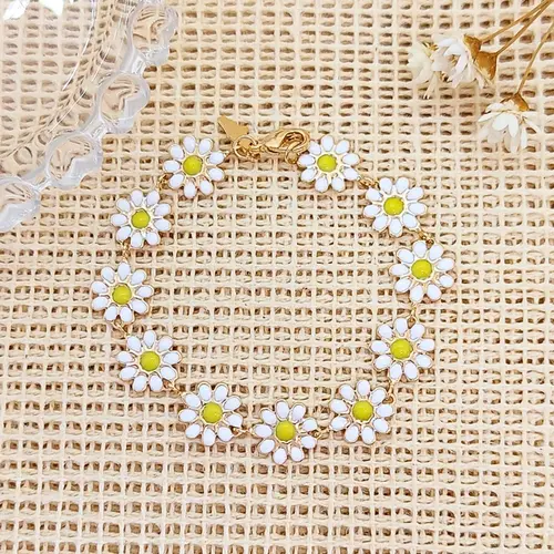 PULSEIRA FLOR MARGARIDA BANHADA A OURO 18K