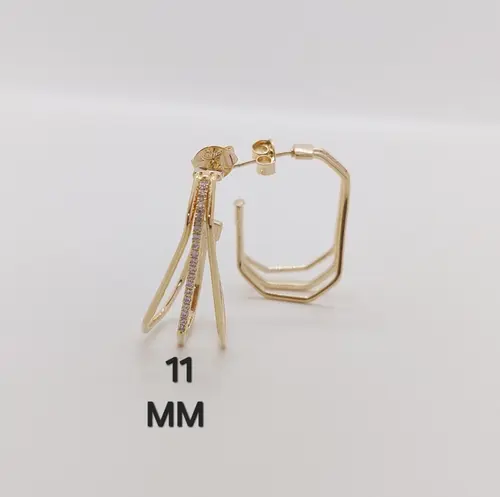 Brinco Argola Leque Dourada com Zircônias Banhado a Ouro 18K