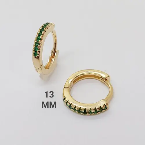 Brinco Argola Dourada Cor Esmeralda Banhado a Ouro 18K