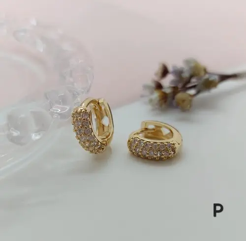 Brinco Argola Mini Luxo Cravejada Banhado a Ouro 18K