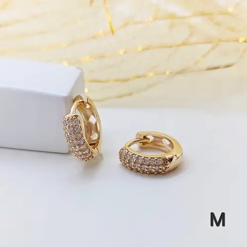 Brinco Argola Média Pavê Lux Banhado a Ouro 18K