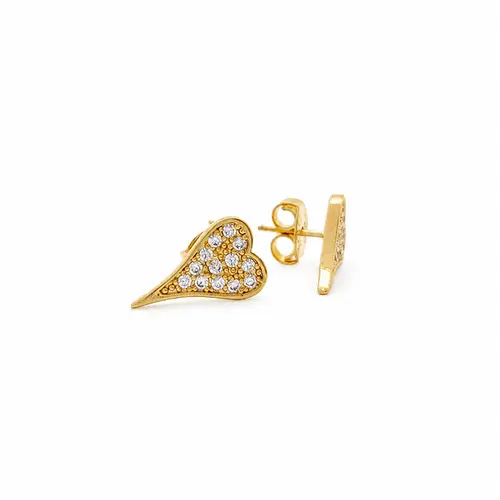 BRINCO CORAÇÃO ALONGADO CRAVEJADO BANHADO A OURO 18K