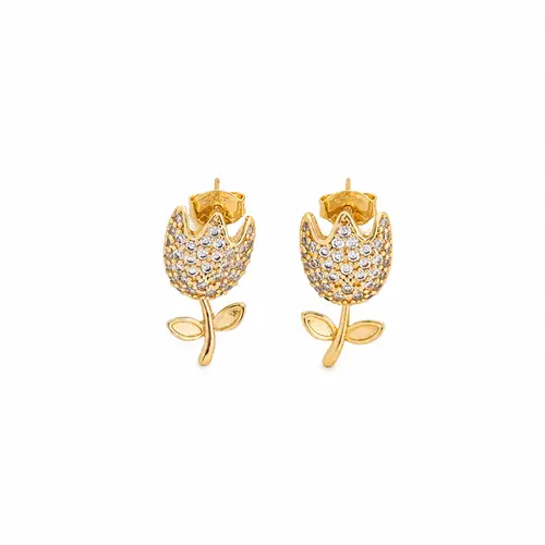 BRINCO ROSA DO ENCANTO CRAVEJADO BANHADO A OURO 18K