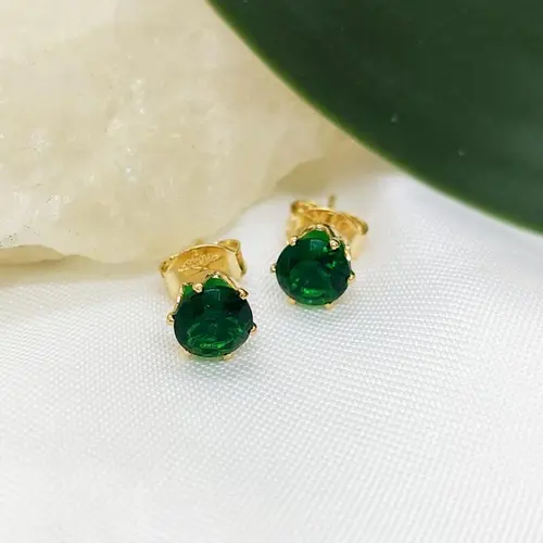 BRINCO TOQUE DE LUXO VERDE M BANHADO A OURO 18K