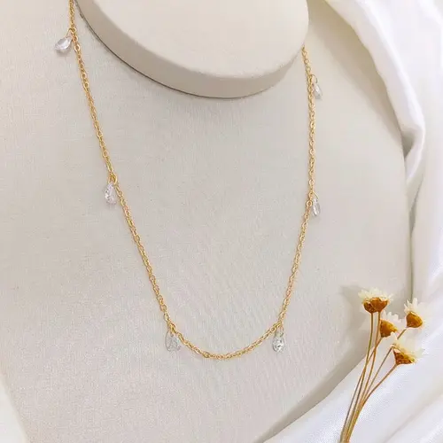 CHOKER CRISTAL DROPS BANHADA A OURO 18K
