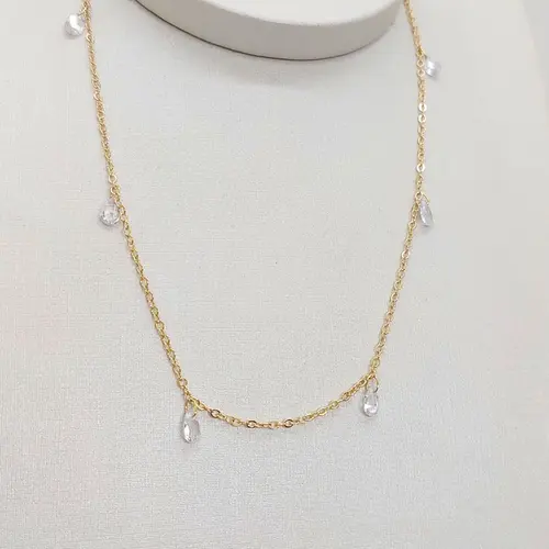 CHOKER CRISTAL DROPS BANHADA A OURO 18K