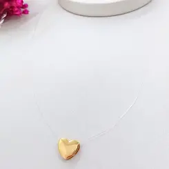 COLAR CORAÇÃO FIO DE NAYLON BANHADO A OURO 18K